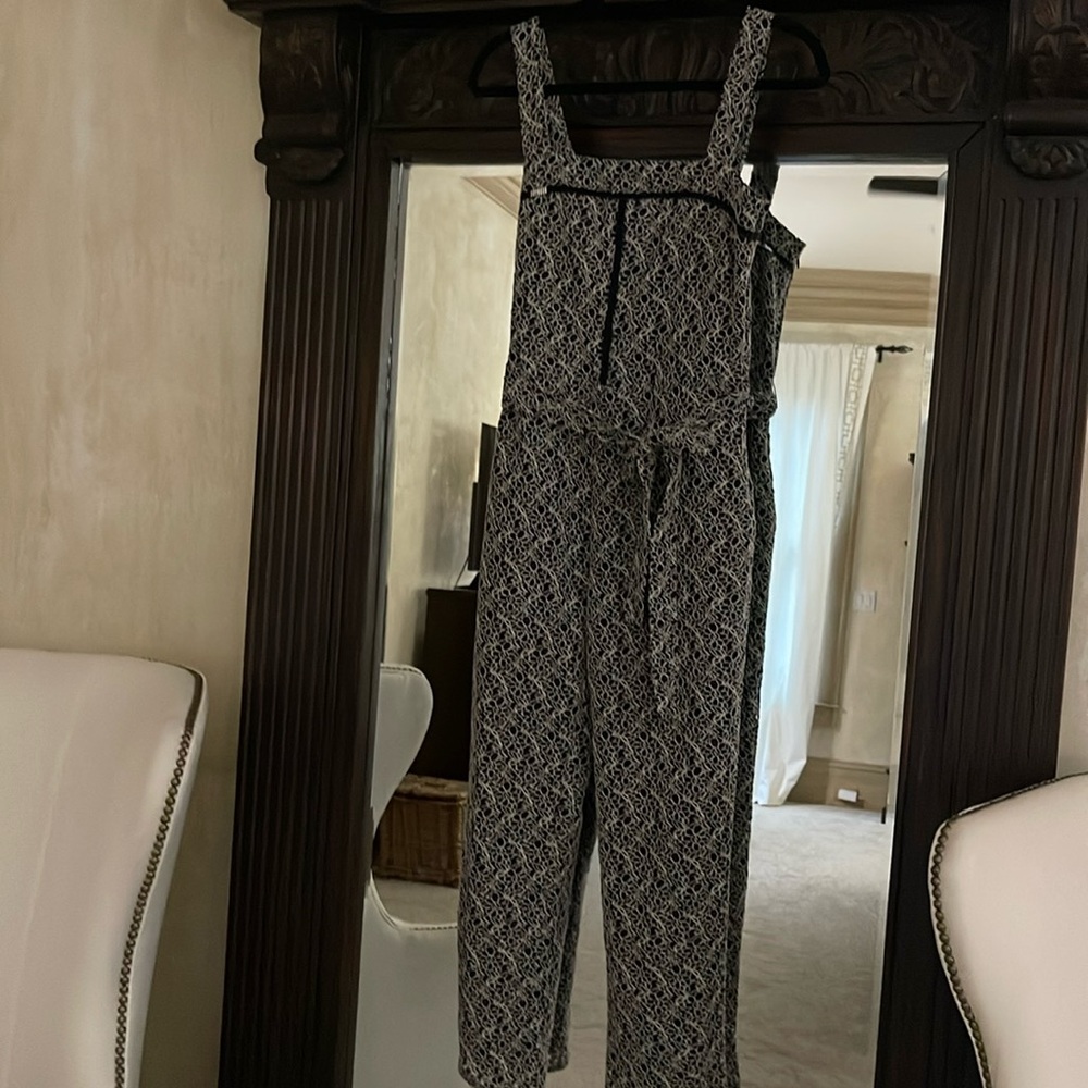 Banana Republic ankle length jumpsuit intricate flower embroidered pattern